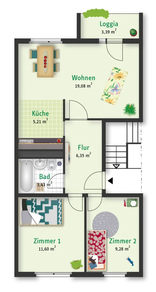 3 Zimmer Wohnung mit 56 m² in Halle (Saale) – Bild 2
