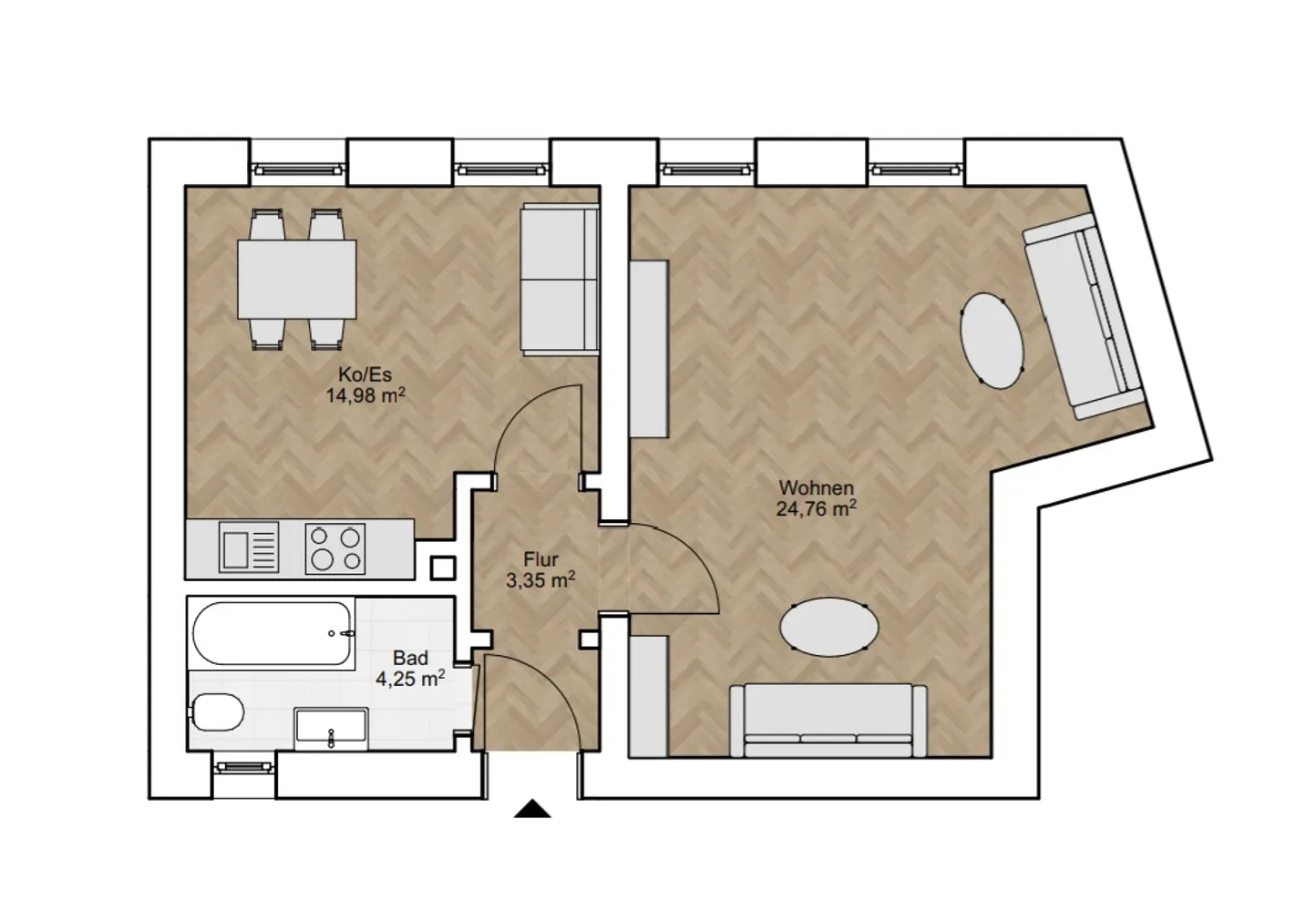 2 Zimmer Wohnung mit 47 m² in Augsburg – Bild 1