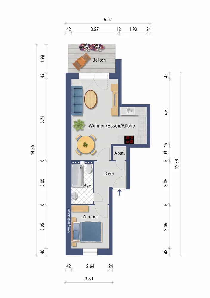 2 Zimmer Wohnung mit 45 m² in Düsseldorf – Bild 1