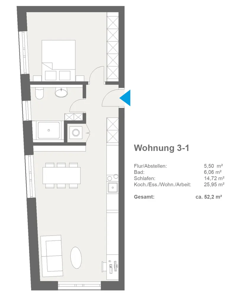 2 Zimmer Wohnung mit 52 m² in Erlangen – Bild 2
