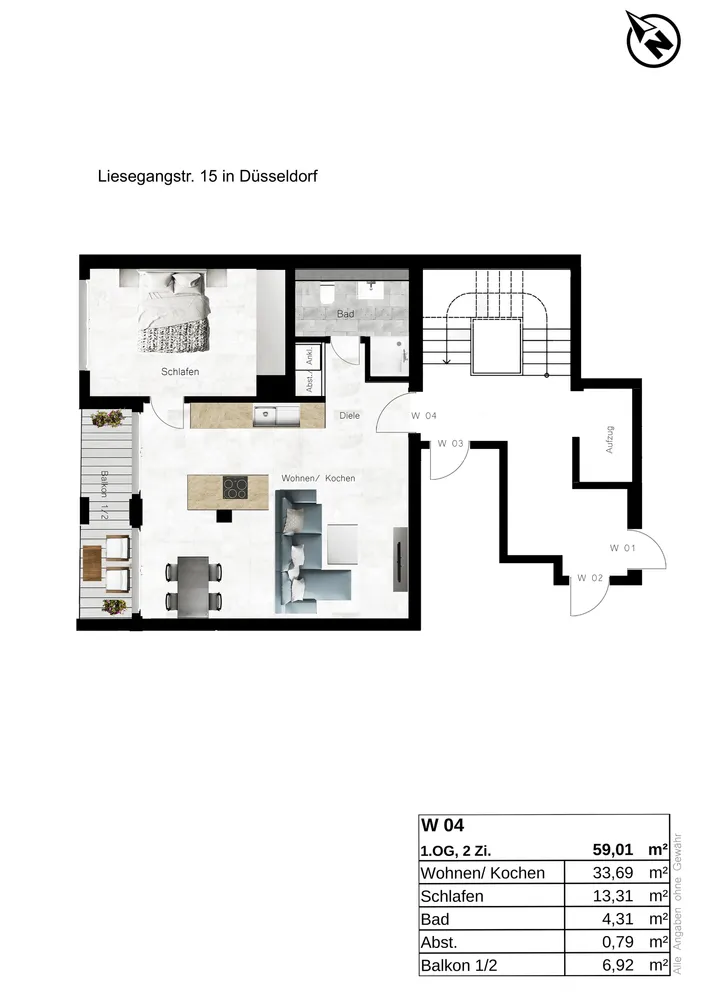 2 room apartment with 58 m² in Düsseldorf – Photo 2