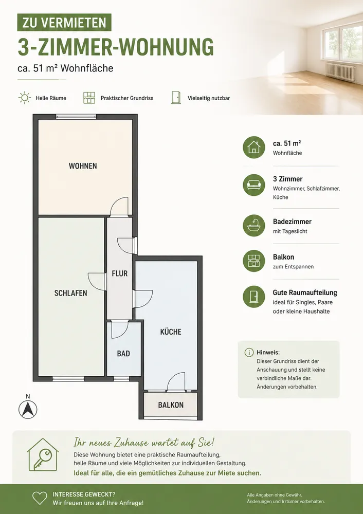 2 Zimmer Wohnung mit 51 m² in Dresden – Bild 1
