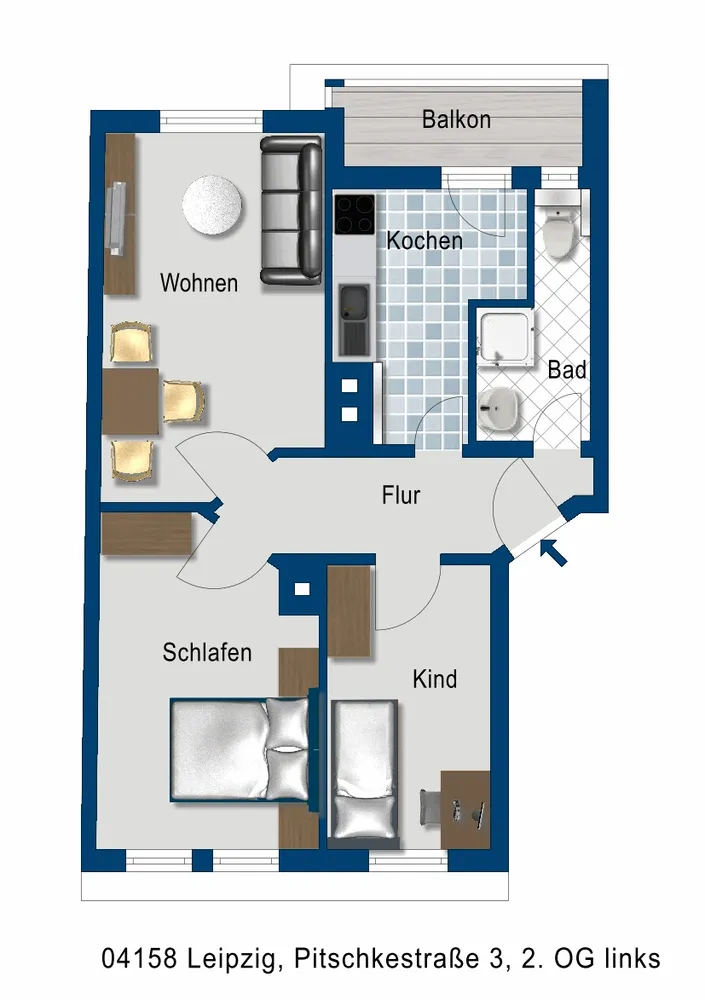 3 Zimmer Wohnung mit 57 m² in Leipzig – Bild 2