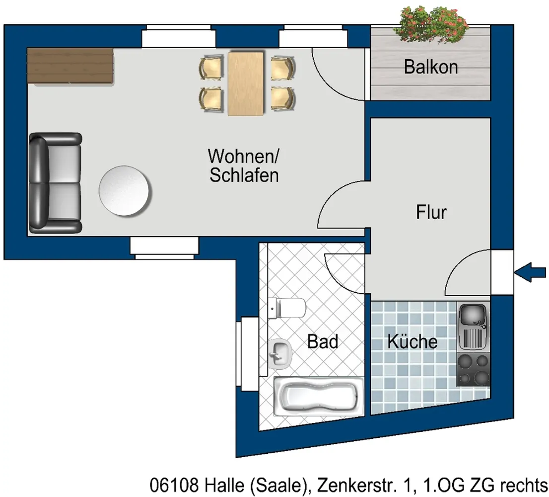 1 Zimmer Wohnung mit 39 m² in Halle (Saale) – Bild 2