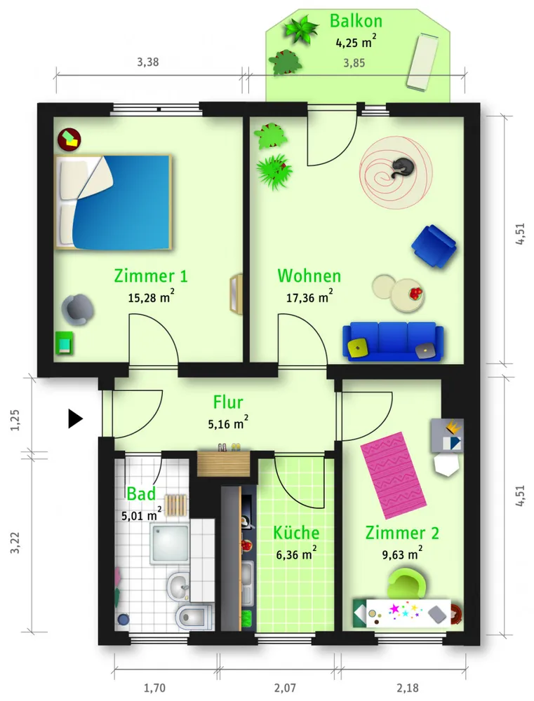 3 Zimmer Wohnung mit 59 m² in Merseburg – Bild 2