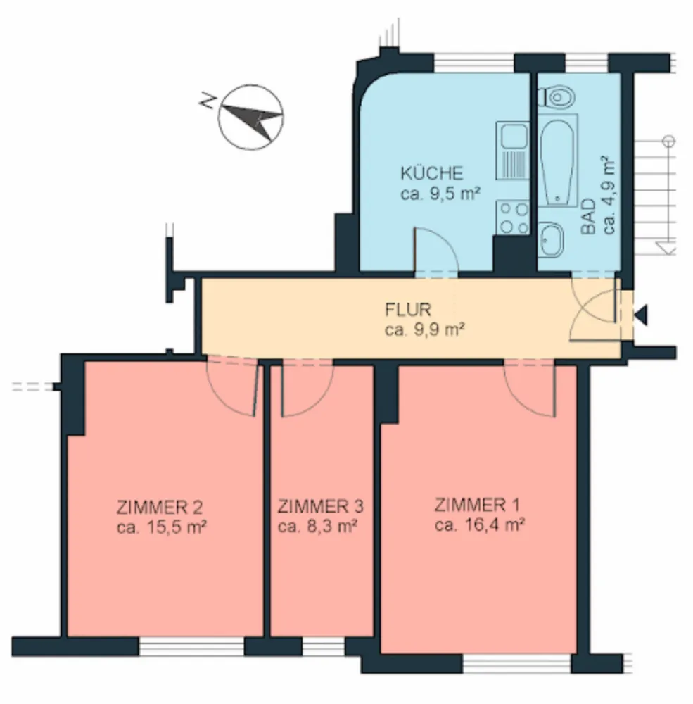 3 Zimmer Wohnung mit 64 m² in Hamburg – Bild 1