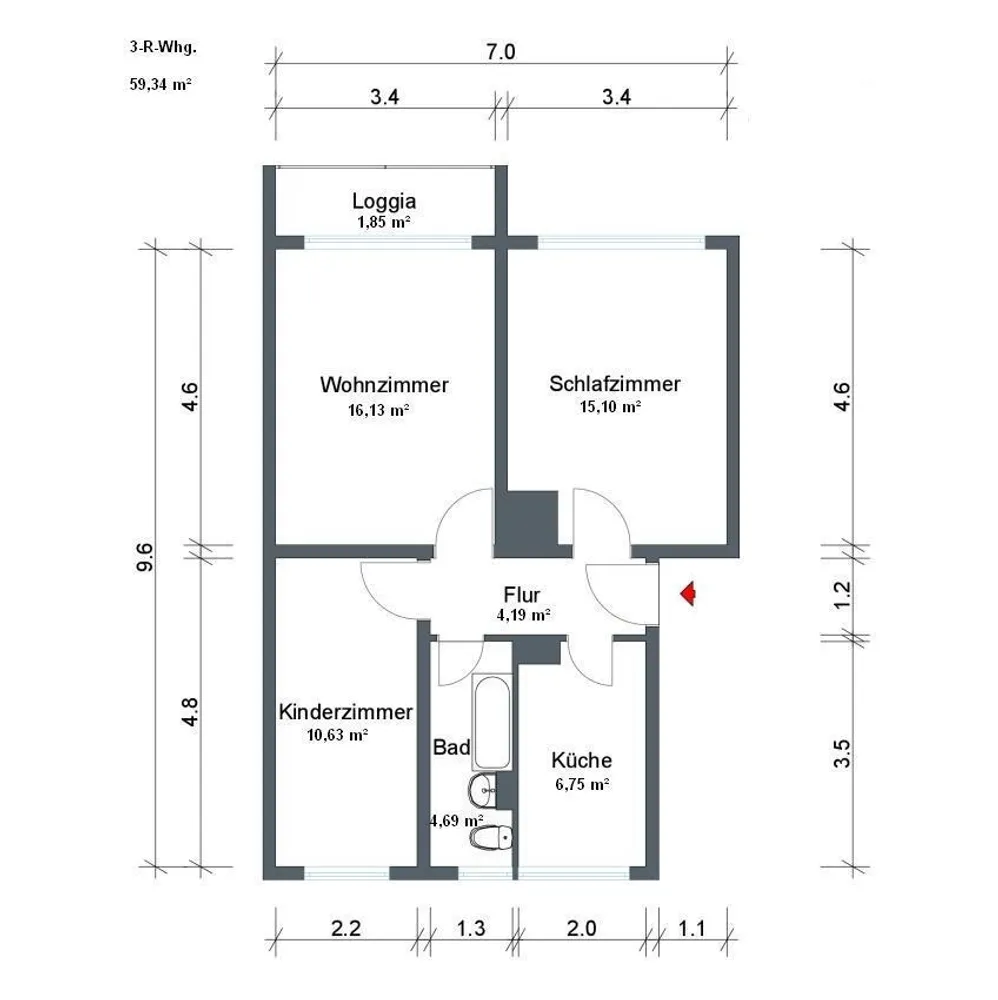 3 Zimmer Wohnung mit 59 m² in Coswig – Bild 4