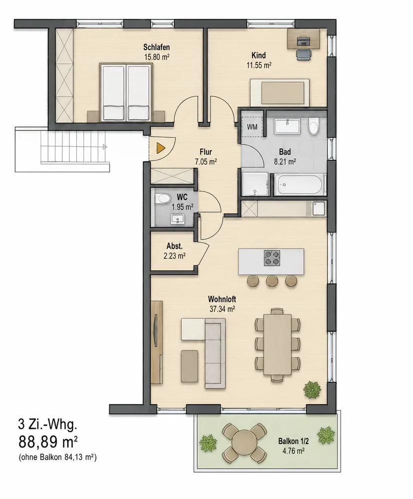 3 Zimmer Wohnung mit 89 m² in Dresden – Bild 2