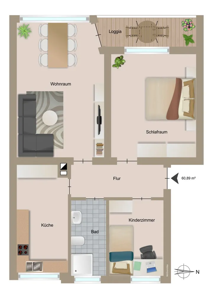 2 Zimmer Wohnung mit 61 m² in Duisburg – Bild 2