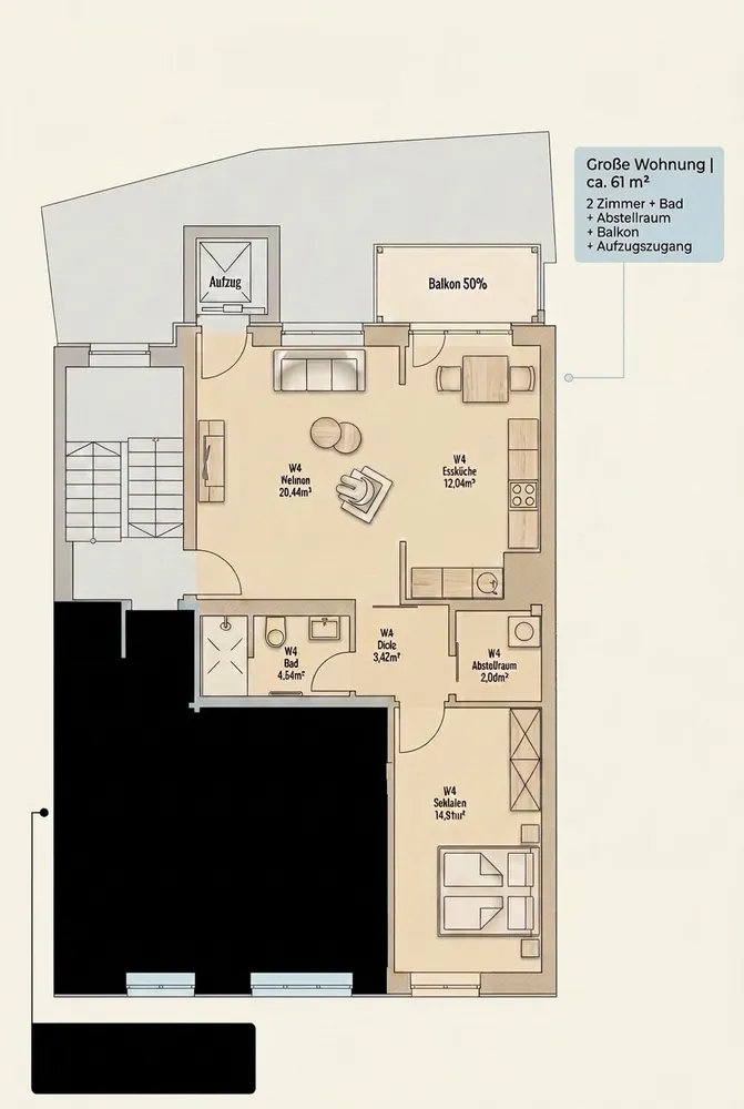 2 Zimmer Wohnung mit 61 m² in Ansbach – Bild 1