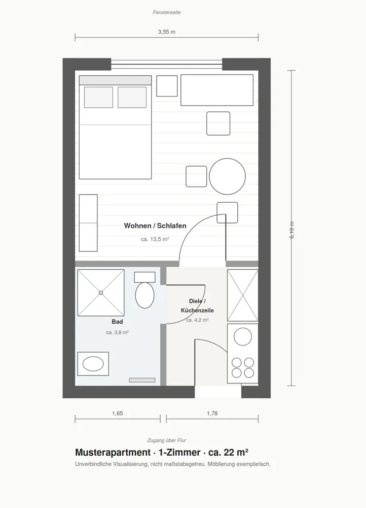 1 Zimmer Wohnung mit 22 m² in Düsseldorf – Bild 3
