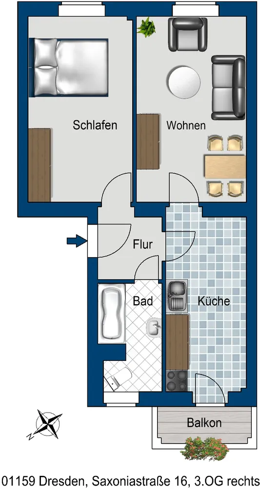 2 room apartment with 50 m² in Dresden – Photo 2