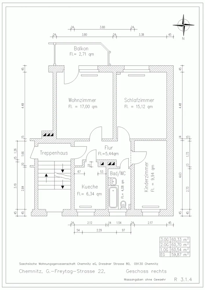 3 Zimmer Wohnung mit 60 m² in Chemnitz – Bild 2