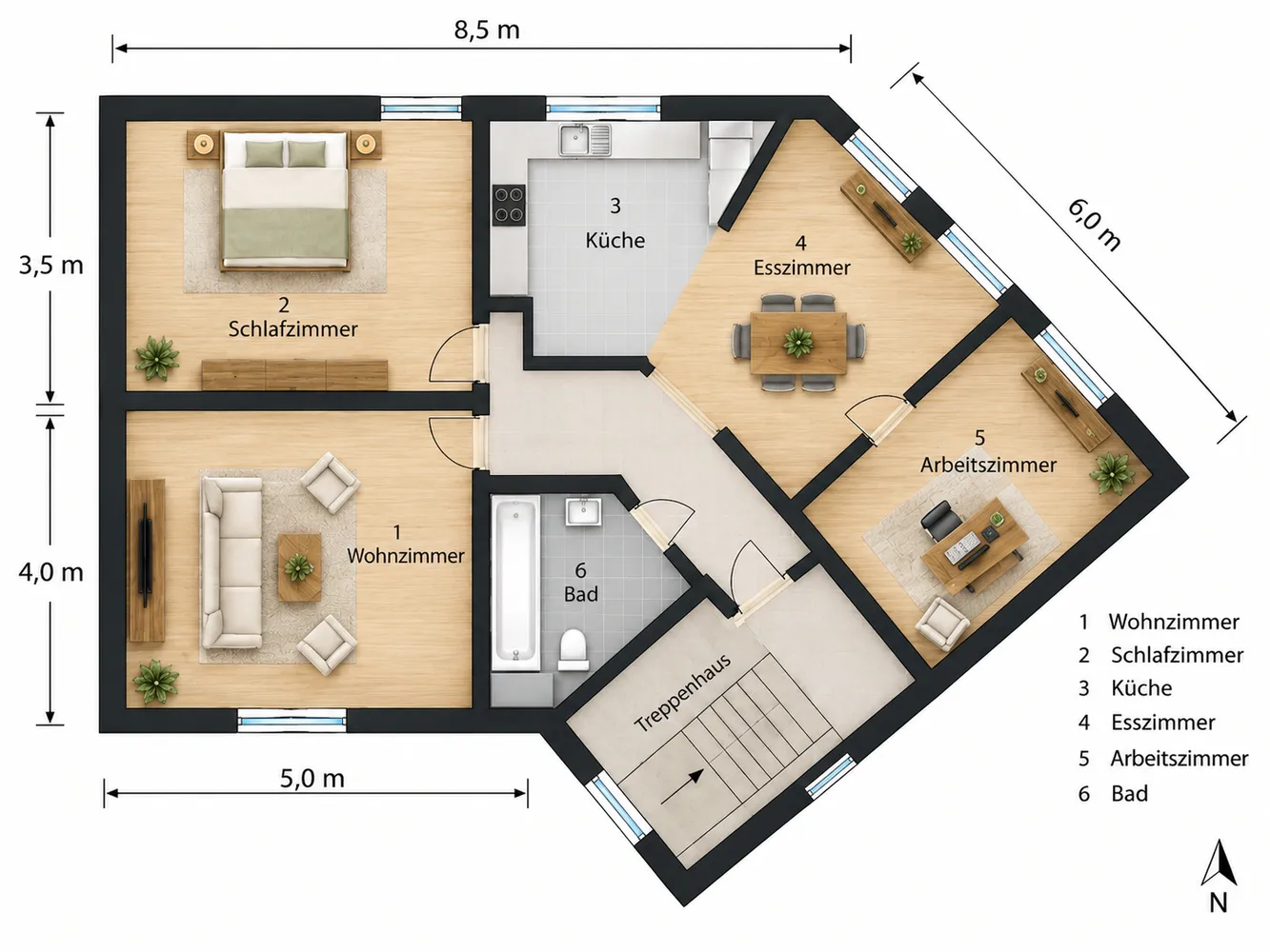 4 Zimmer Wohnung mit 62 m² in Düsseldorf – Bild 1
