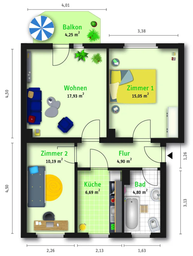 3 Zimmer Wohnung mit 59 m² in Halle (Saale) – Bild 2