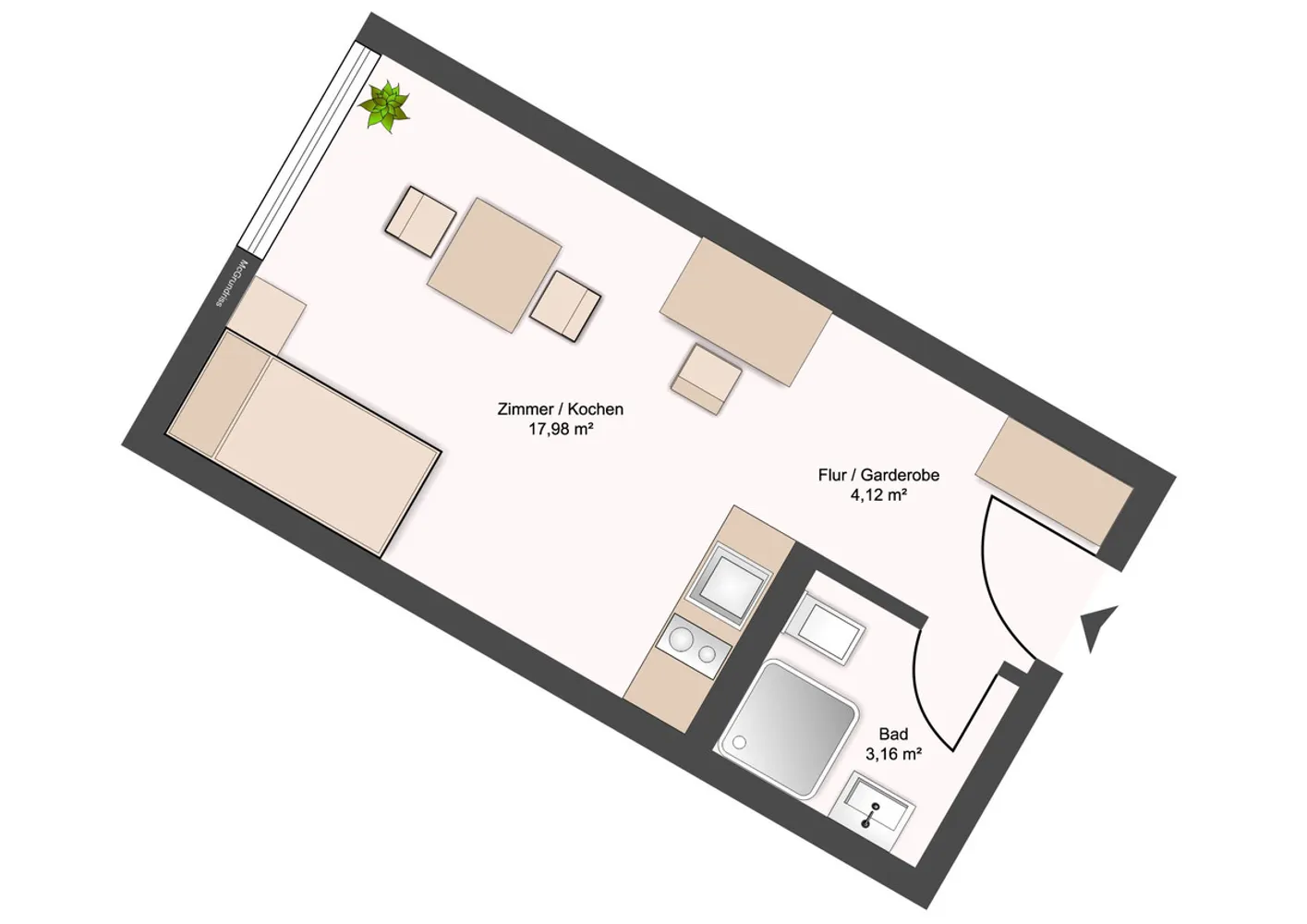 1 Zimmer Wohnung mit 26 m² in Dresden – Bild 2