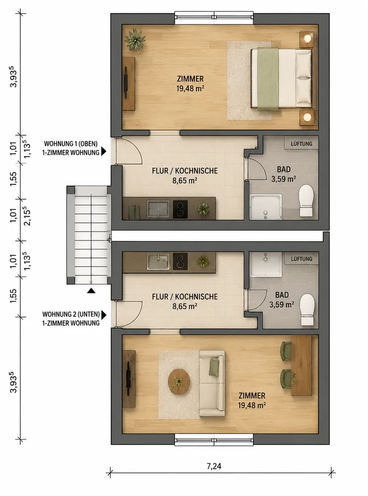 1 Zimmer Wohnung mit 35 m² in Mörfelden-Walldorf – Bild 2