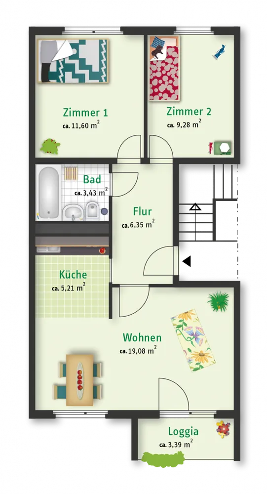 3 Zimmer Wohnung mit 56 m² in Halle (Saale) – Bild 2