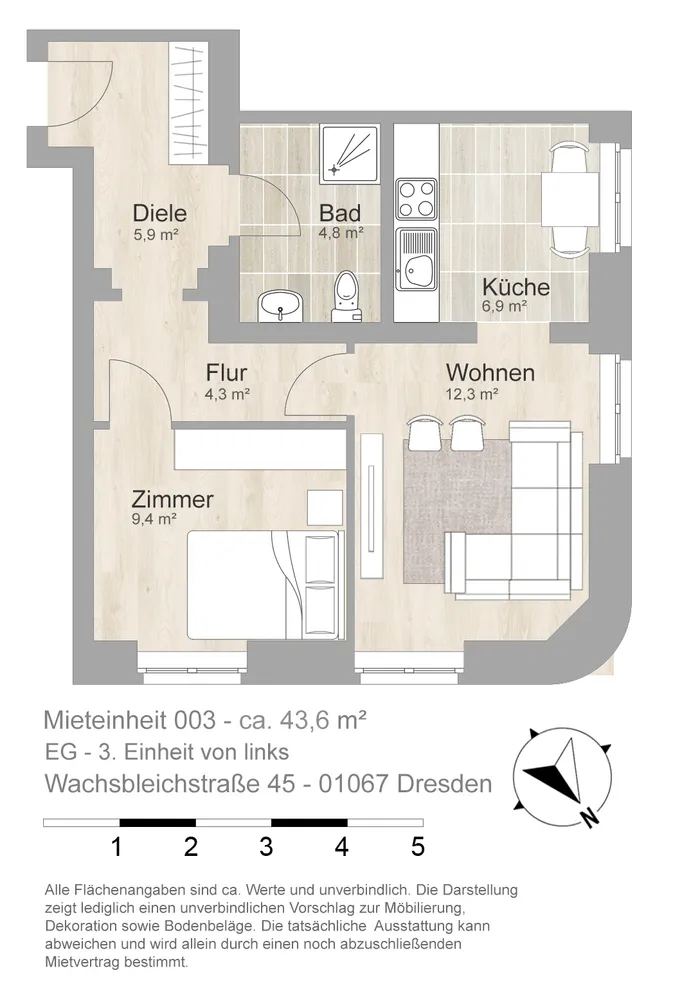 2 Zimmer Wohnung mit 44 m² in Dresden – Bild 3