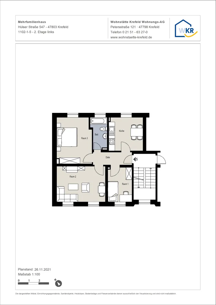 3 Zimmer Wohnung mit 59 m² in Krefeld – Bild 2