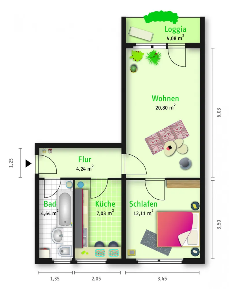 2 Zimmer Wohnung mit 51 m² in Halle (Saale) – Bild 2