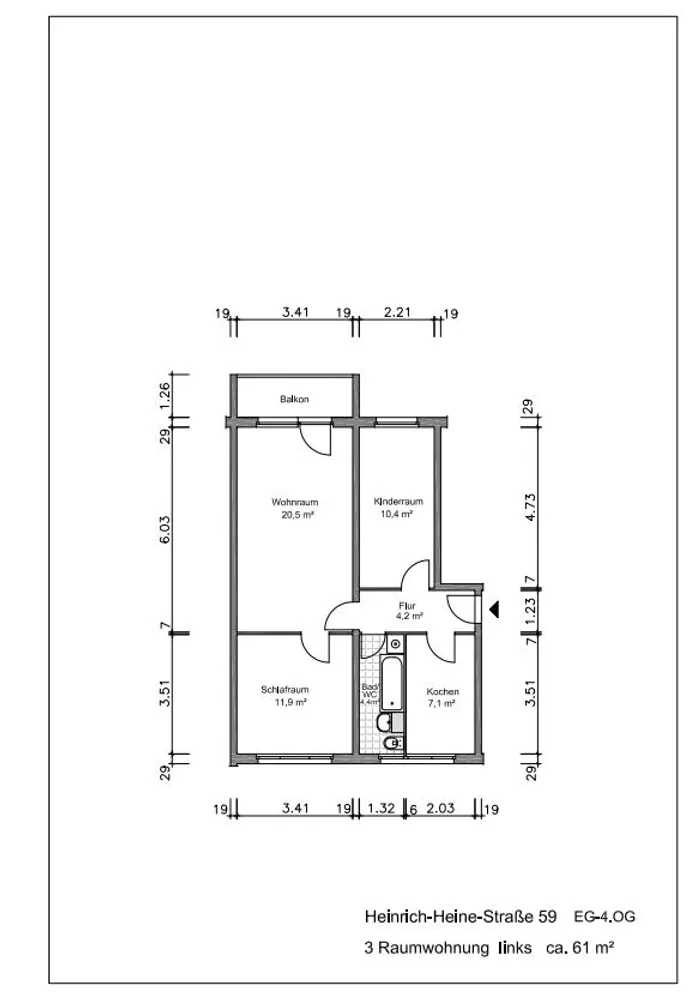 3 Zimmer Wohnung mit 60 m² in Altenburg – Bild 3
