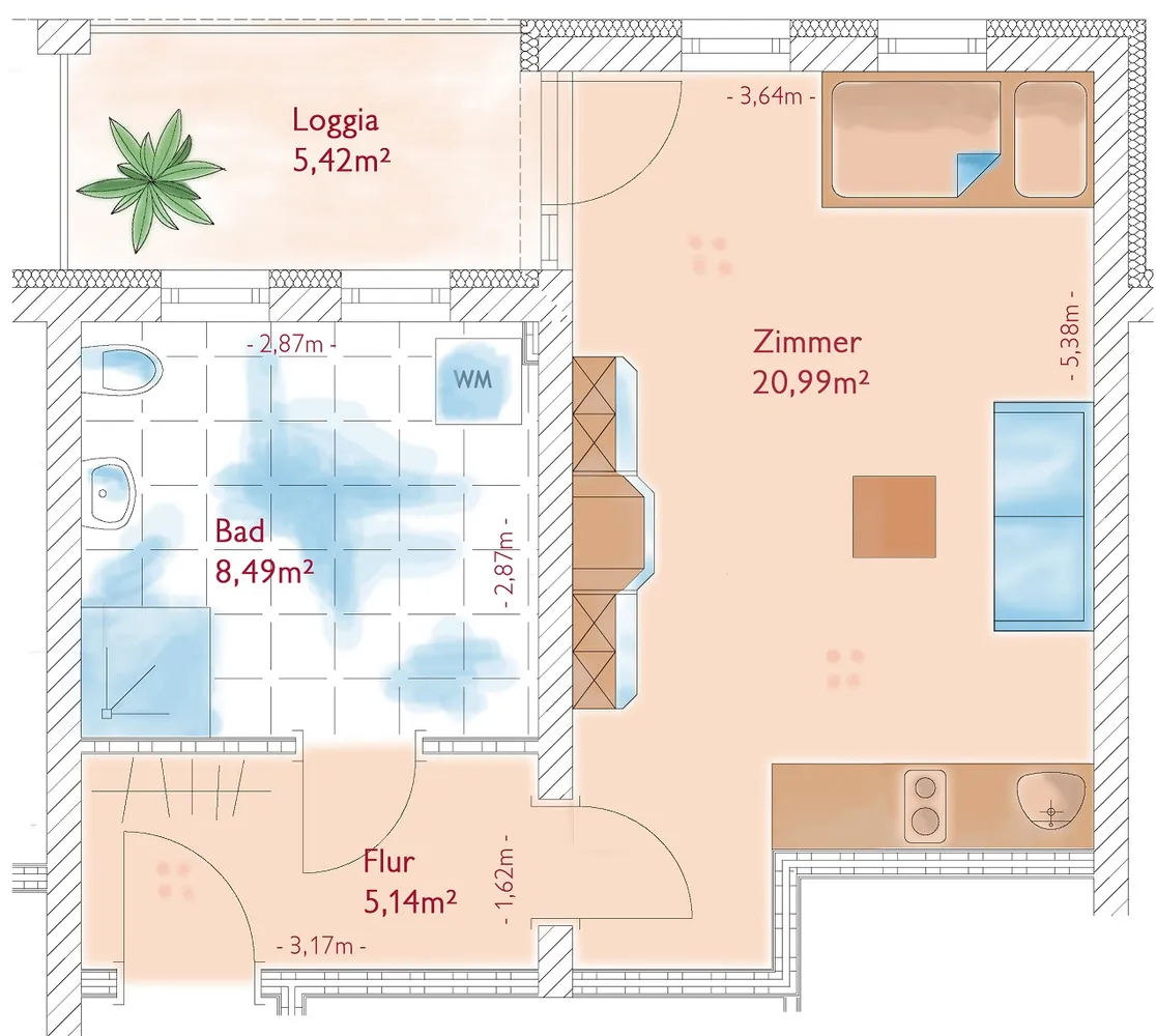 1 room apartment with 37 m² in Frankfurt (Oder) – Photo 4
