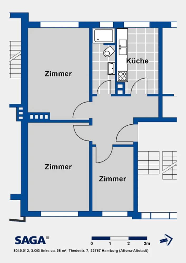 3 Zimmer Wohnung mit 58 m² in Hamburg – Bild 3