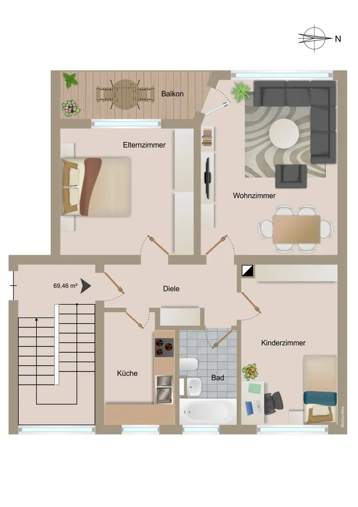 3 Zimmer Wohnung mit 69 m² in Duisburg – Bild 1