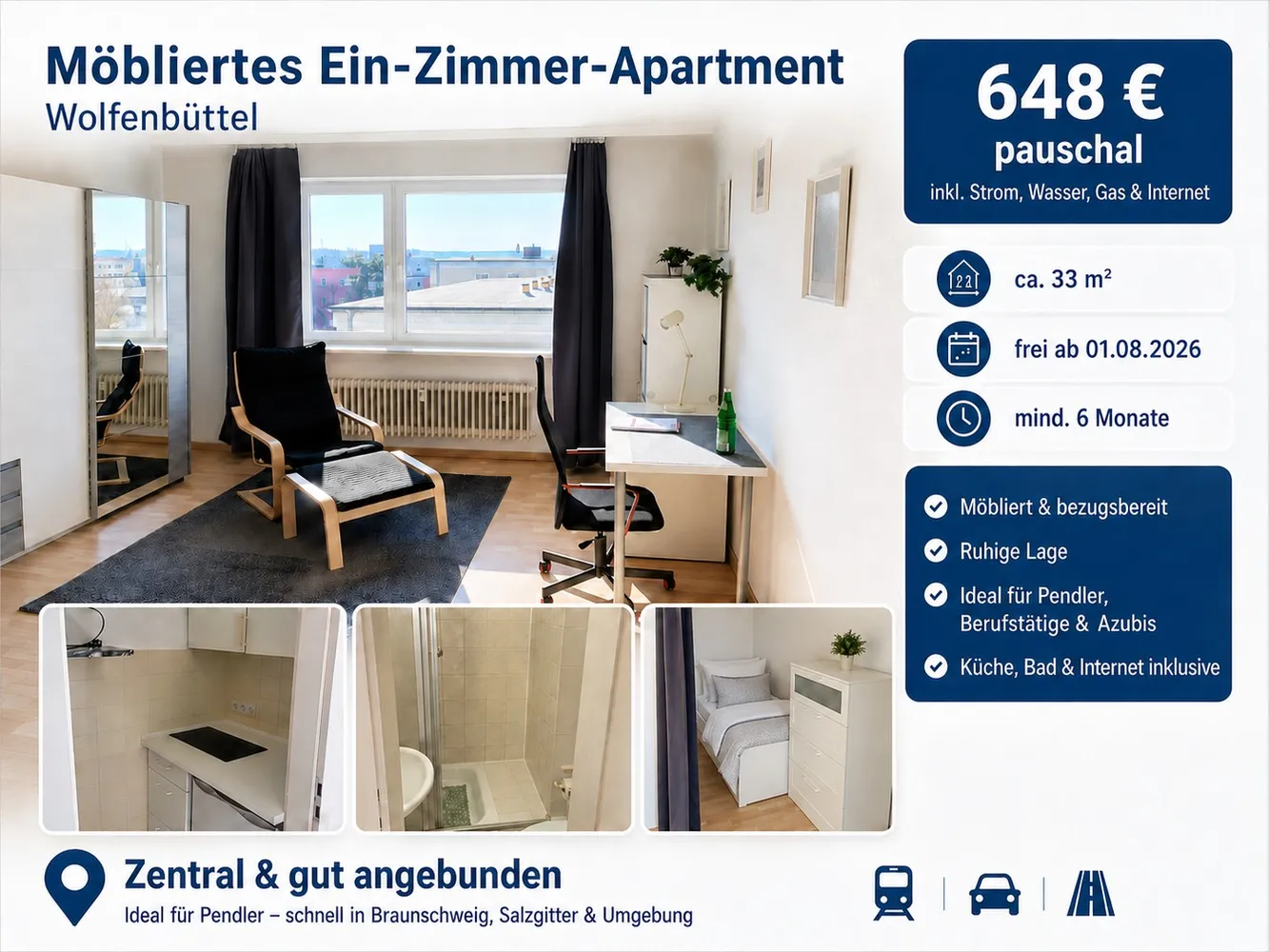 1 Zimmer Wohnung mit 34 m² in Wolfenbüttel – Bild 1