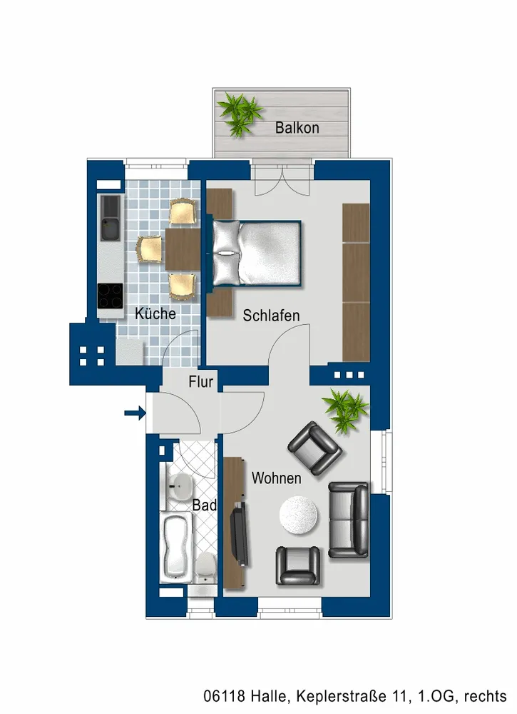 2 Zimmer Wohnung mit 46 m² in Halle (Saale) – Bild 2