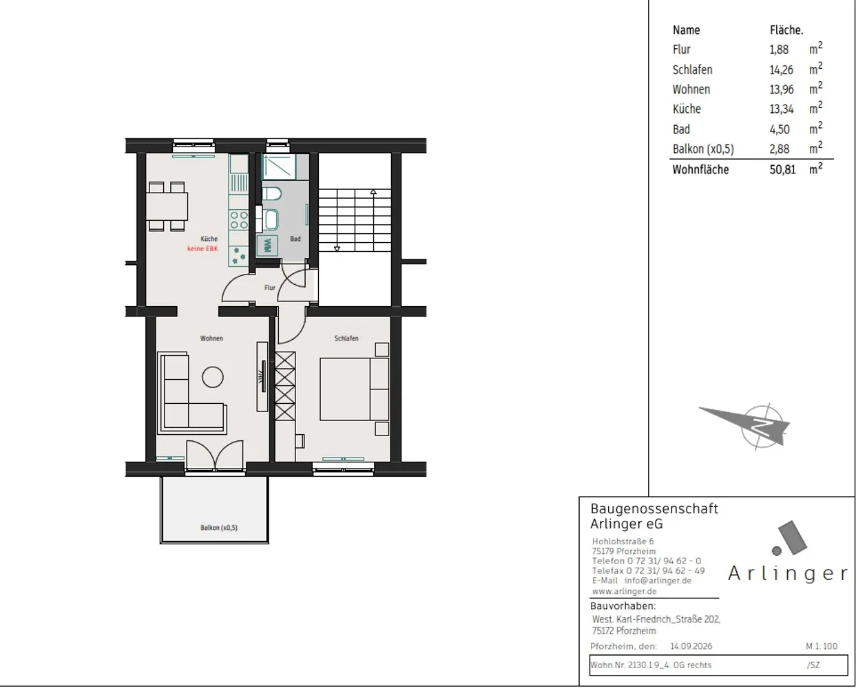 2 room apartment with 51 m² in Pforzheim – Photo 4