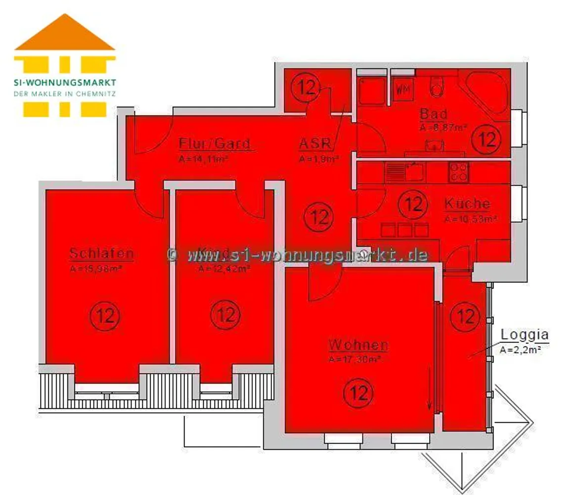 3 Zimmer Wohnung mit 83 m² in Chemnitz – Bild 2