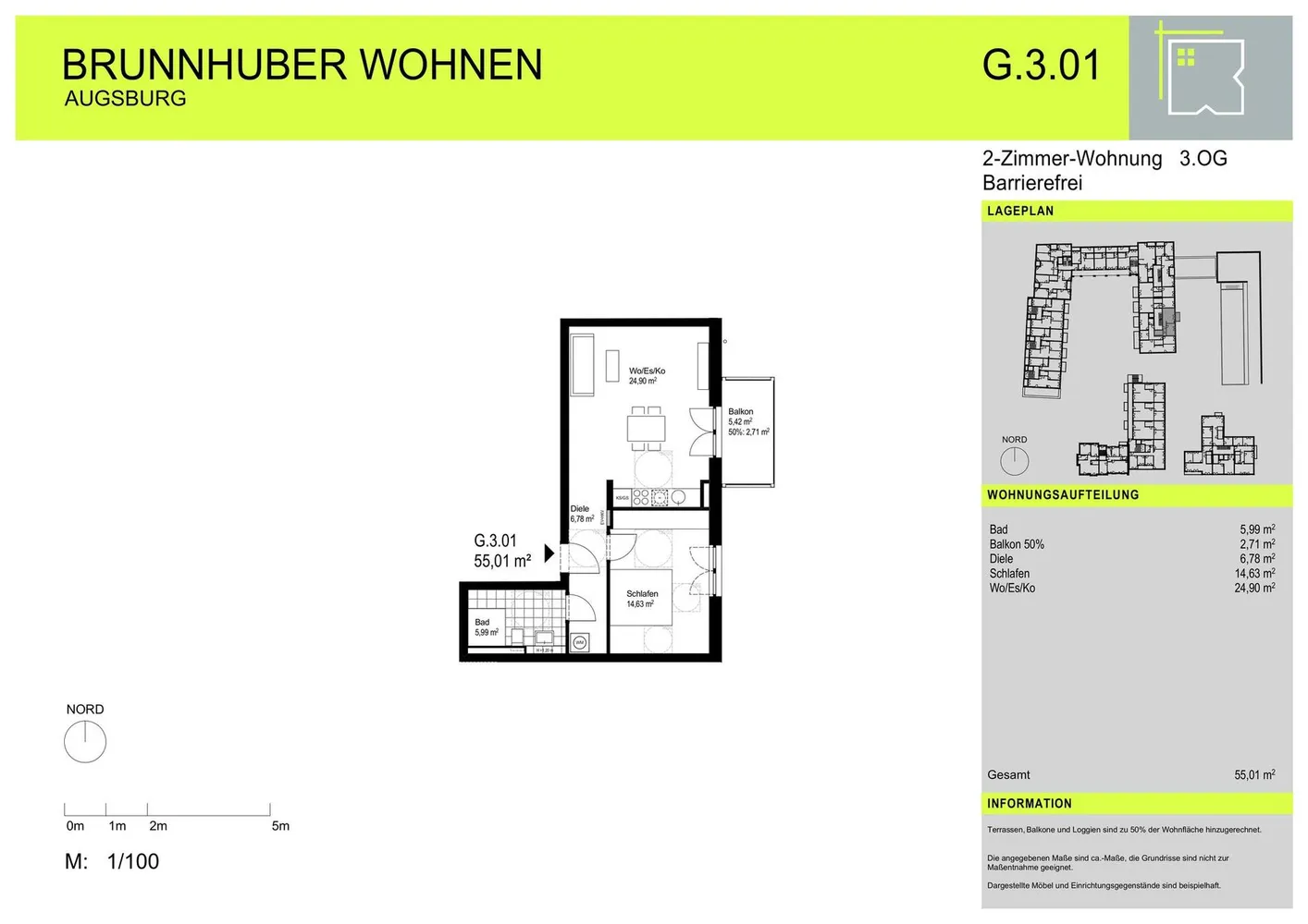 2 Zimmer Wohnung mit 55 m² in Augsburg – Bild 3
