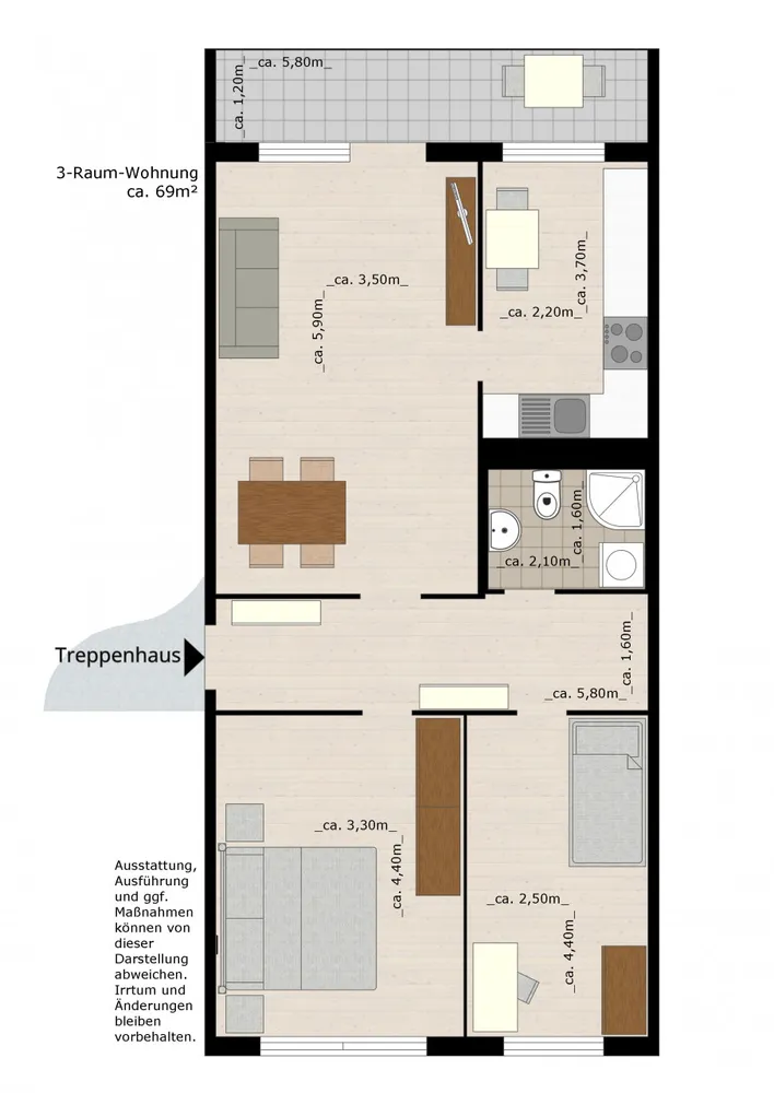 3 Zimmer Wohnung mit 69 m² in Dessau-Roßlau – Bild 1