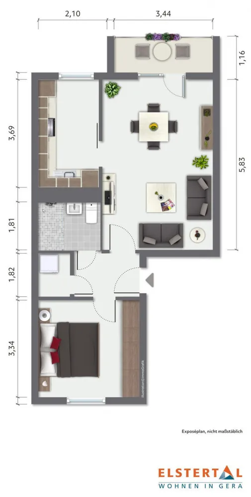 2 Zimmer Wohnung mit 55 m² in Gera – Bild 3