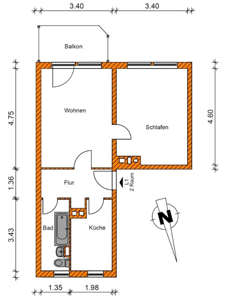 2 Zimmer Wohnung mit 49 m² in Magdeburg – Bild 3