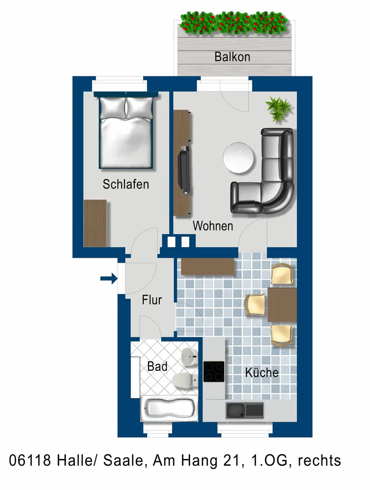 2 Zimmer Wohnung mit 43 m² in Halle (Saale) – Bild 2