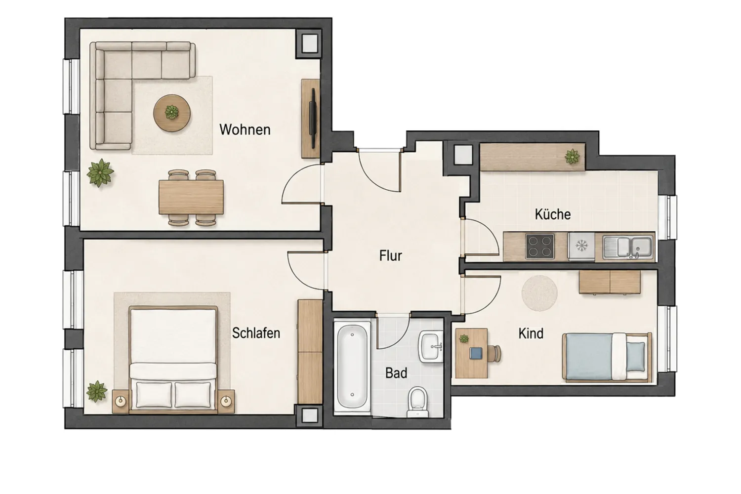 3 Zimmer Wohnung mit 56 m² in Leipzig – Bild 2