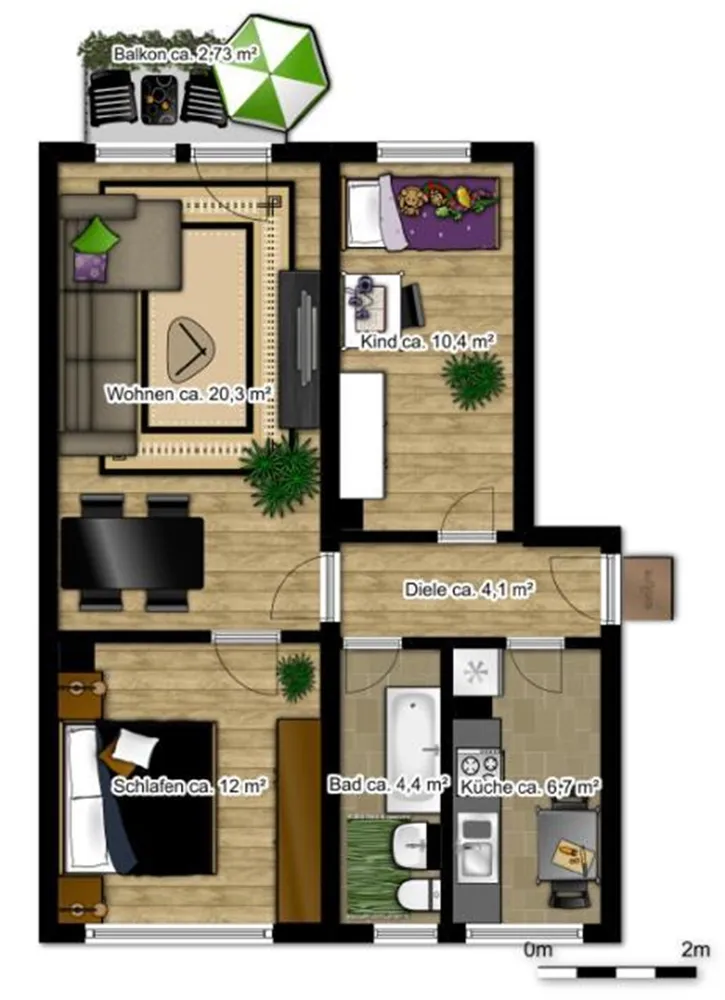 3 Zimmer Wohnung mit 58 m² in Borna – Bild 2