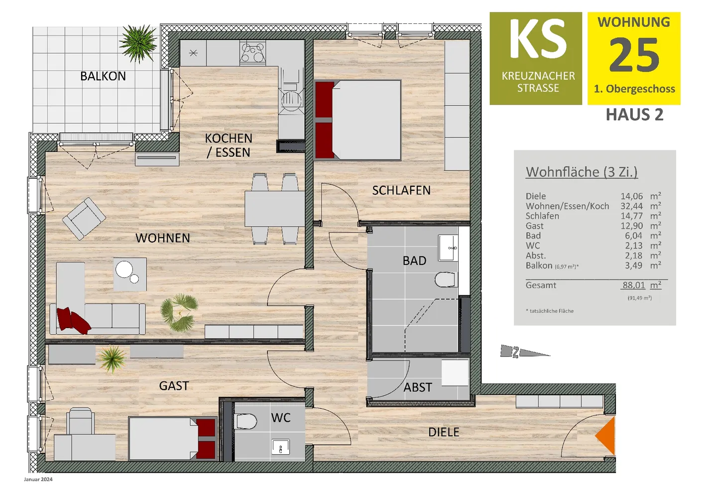 3 Zimmer Wohnung mit 88 m² in Köln – Bild 3