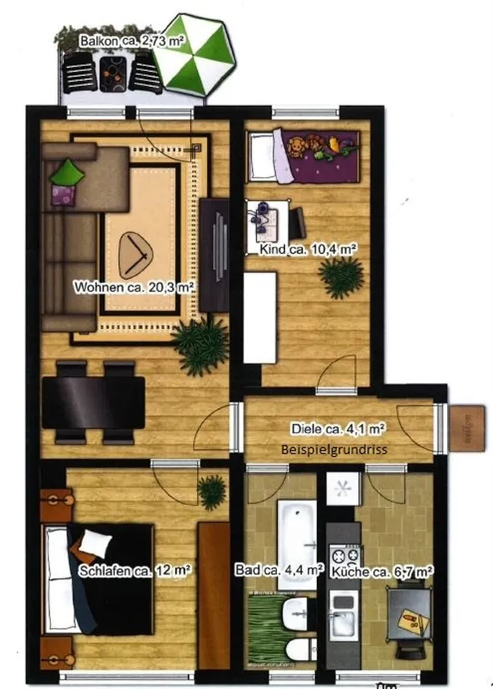 3 Zimmer Wohnung mit 59 m² in Borna – Bild 1