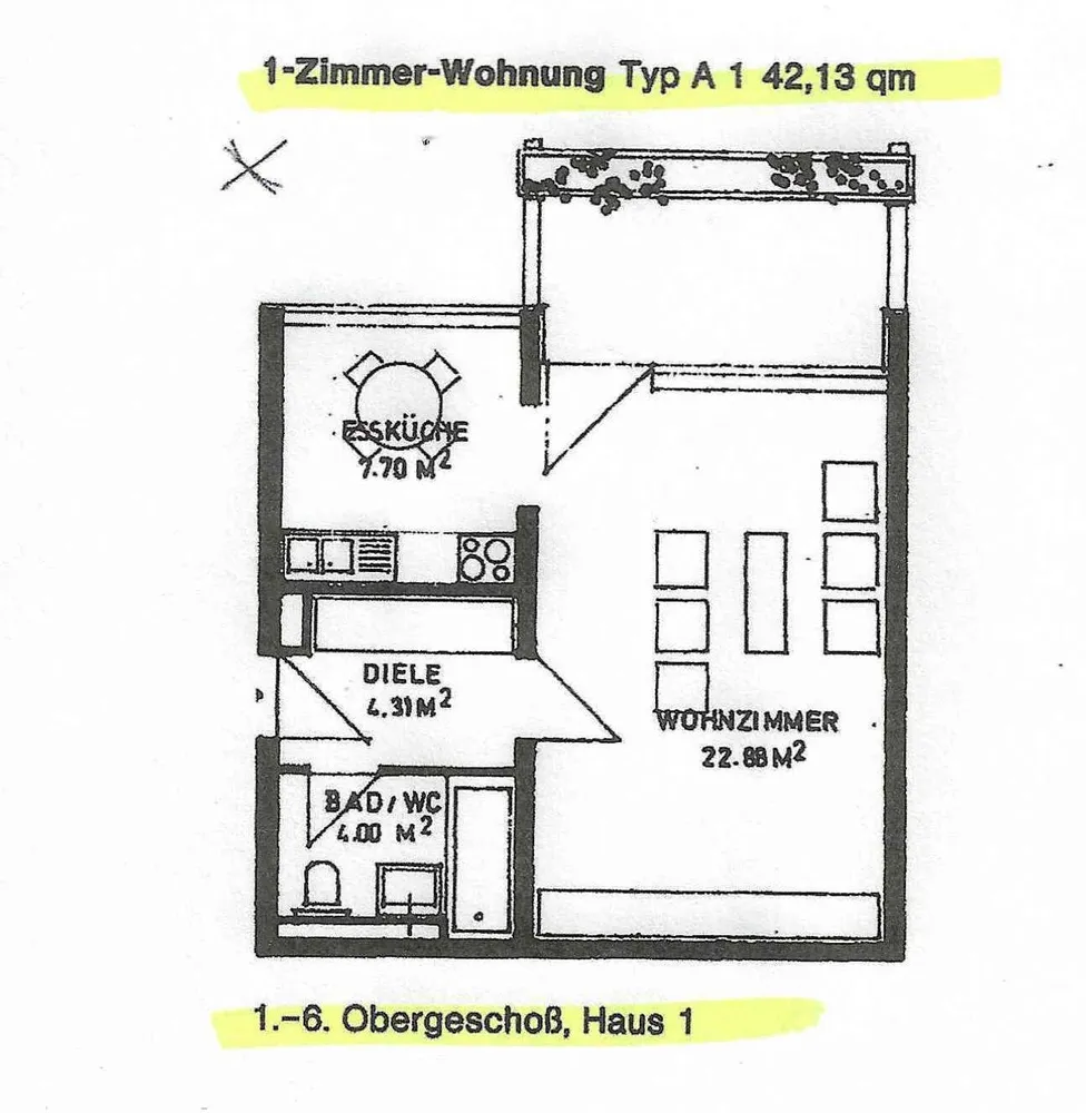 1 Zimmer Wohnung mit 42 m² in Augsburg – Bild 1
