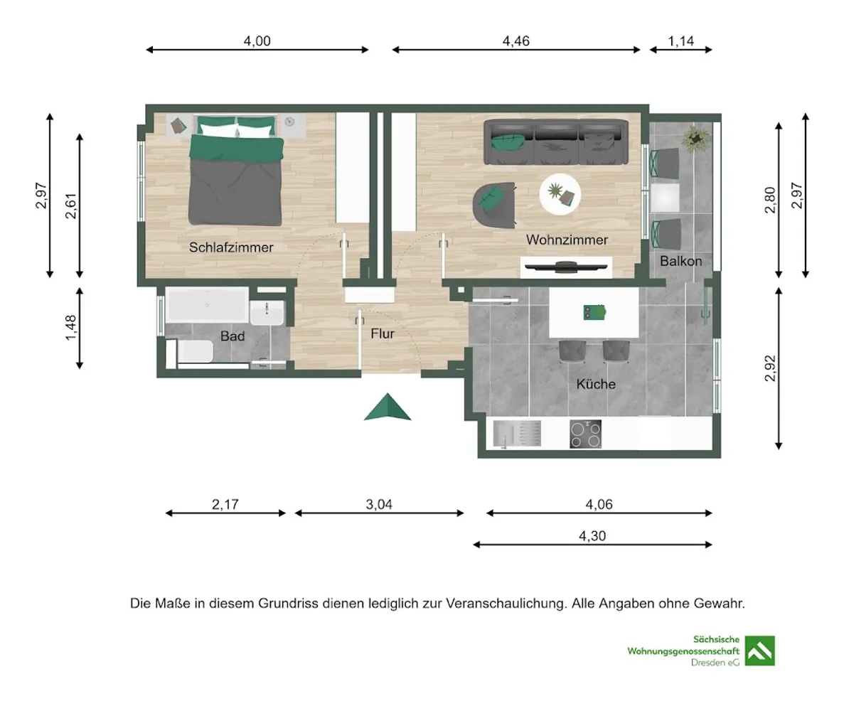 2 room apartment with 46 m² in Dresden – Photo 2