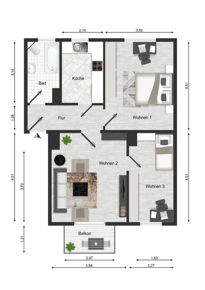 3 Zimmer Wohnung mit 58 m² in Magdeburg – Bild 2