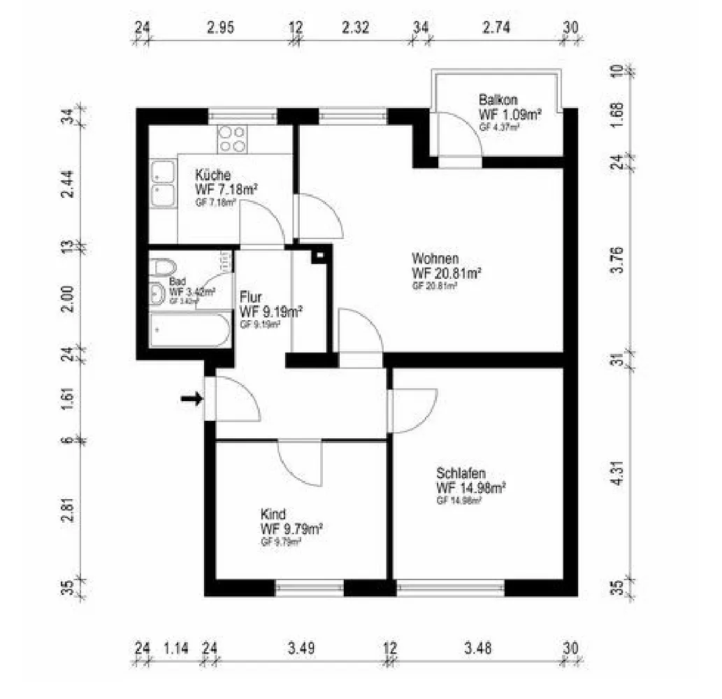 3 Zimmer Wohnung mit 67 m² in Hamburg – Bild 2