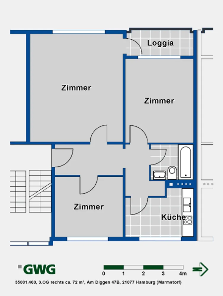 3 Zimmer Wohnung mit 72 m² in Hamburg – Bild 1