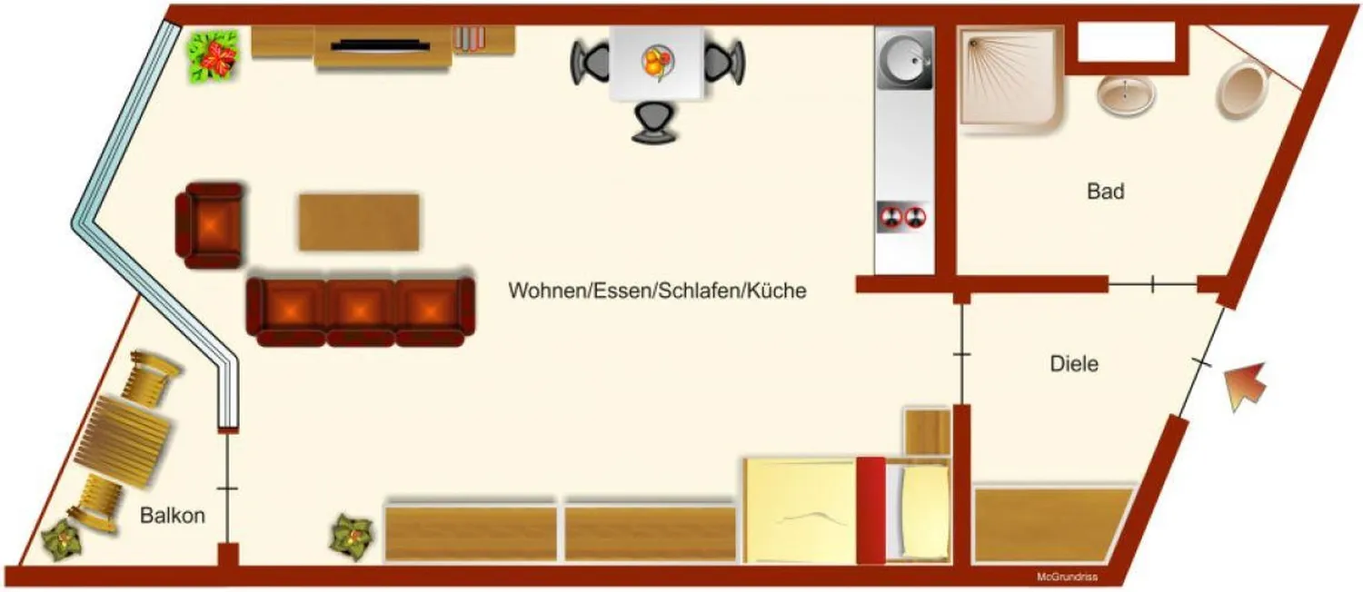 1 Zimmer Wohnung mit 30 m² in Karlsruhe – Bild 2