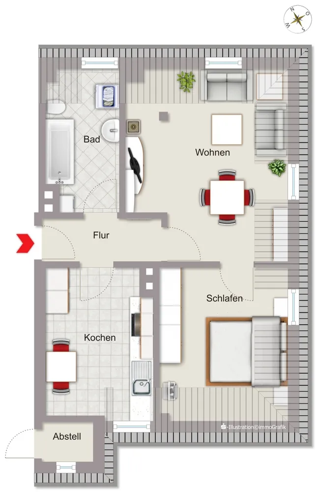 2 Zimmer Wohnung mit 55 m² in Augsburg – Bild 2