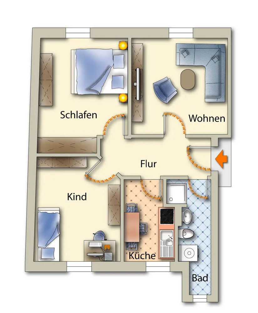3 Zimmer Wohnung mit 57 m² in Freiberg – Bild 1